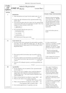 Mathematics Enhancement Programme  Codes Vehicle Registration and UNIT 15 Lesson Plan 1