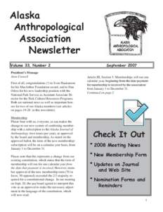 Alaska Anthropological Association Newsletter Volume 33, Number 2 President’s Message