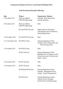 Commission of Inquiry into Excess Lead Found in Drinking Water  Sixth Provisional Timetable of Hearing Date 2 November 2015