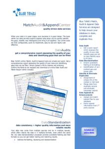 MatchAudit&AppendCenter quality-driven data services When your data is in good shape, your business is in good shape. The tools within our data services audit & append suite allow you to quickly identify the gaps, identi