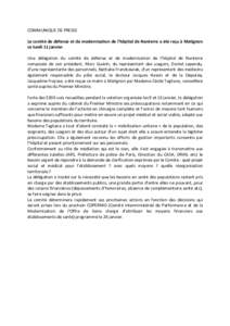 COMMUNIQUE DE PRESSE Le comité de défense et de modernisation de l’hôpital de Nanterre a été reçu à Matignon ce lundi 11 janvier Une délégation du comité de défense et de modernisation de l’hôpital de Nan