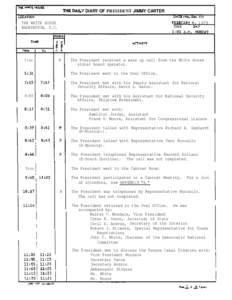 THE DAIL’f DIARY OF PRESIDENT JIMMY CARTER FBRUW[removed]THE WHITE HOUSE WASHINGTON, D.C.