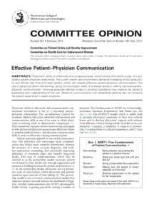 The American College of Obstetricians and Gynecologists WOMEN’S HEALTH CARE PHYSICIANS COMMITTEE OPINION Number 587 • February 2014