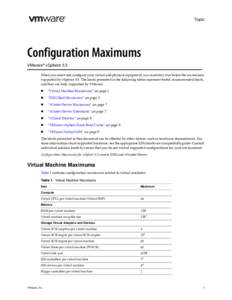 Topic  Configuration Maximums VMware® vSphere 5.5 When you select and configure your virtual and physical equipment, you must stay at or below the maximums supported by vSphere 5.5. The limits presented in the following