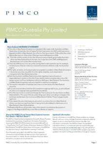 PIMCO Australia Pty Limited  New Zealand Investors Fact Sheet Issue Date 14 MarchContents