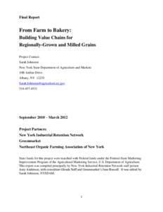 From Farm to Factory Final Report Outline