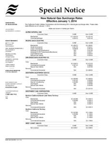 Special Notice - New Natural Gas Surcharge Rates Effective January 1, 2014