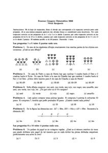 Examen Canguro Matemáti
o 2003 Nivel Benjamín Instru

iones: En la hoja de respuestas, llena el 
ír
ulo que 
orresponda a la respuesta 
orre
ta para 
ada pregunta. Si en una misma pregunta apare
en dos 
ír
ulos lleno