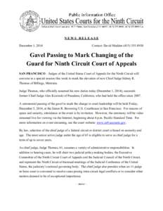 NEWS RELEASE December 1, 2014 Contact: David Madden[removed]Gavel Passing to Mark Changing of the