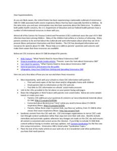 U.S. Department of Education Letter to Superintendents on Entervirus and Ebola