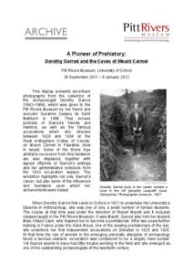 A Pioneer of Prehistory: Dorothy Garrod and the Caves of Mount Carmel