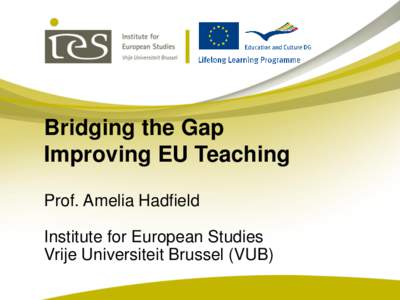 Bridging the Gap Improving EU Teaching Prof. Amelia Hadfield Institute for European Studies Vrije Universiteit Brussel (VUB)