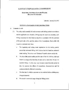 KANSAS CORPORATION COMMISSION ELECTRIC, NATURAL GAS AND WATER BILLING STANDARDS Effective: January 20, 2012