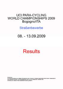 Results - PARA - Cycling 2009 Women Elite  13 Sep 2009