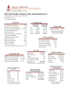 Profile of Dakota Valley School DistrictNorthshore Dr, North Sioux City, SDHome County: Union Area in Square Miles: 29  Student Data