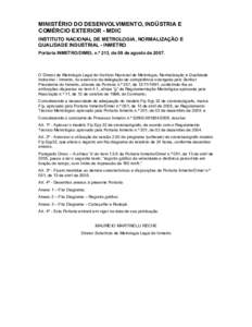 MINISTÉRIO DO DESENVOLVIMENTO, INDÚSTRIA E COMÉRCIO EXTERIOR - MDIC INSTITUTO NACIONAL DE METROLOGIA, NORMALIZAÇÃO E QUALIDADE INDUSTRIAL - INMETRO Portaria INMETRO/DIMEL n.º 213, de 09 de agosto de 2007.