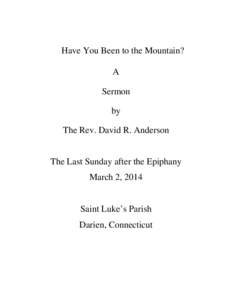Have You Been to the Mountain? A Sermon by The Rev. David R. Anderson