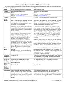 Databases for Wisconsin Civil and Criminal Information  This document, created by End Domestic Abuse WI - Legal Department, is intended for general informational purposes only and does not constitute legal advice. Databa