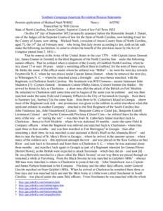 Southern Campaign American Revolution Pension Statements Pension application of Michael Nash W4042 Nancy fn57NC Transcribed by Will Graves State of North Carolina, Anson County: Superior Court of law Fall Term 1832