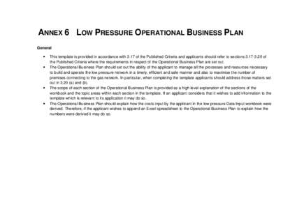 ANNEX 6 LOW PRESSURE OPERATIONAL BUSINESS PLAN General    