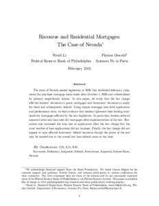 Recourse and Residential Mortgages: The Case of Nevada Wenli Li Federal Reserve Bank of Philadelphia  Florian Oswaldy