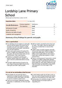 School report  Lordship Lane Primary