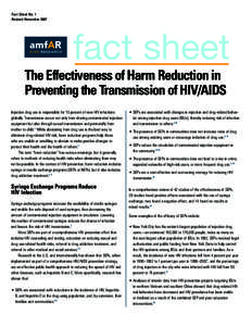 Fact Sheet No. 1 Revised November 2007 fact sheet The Effectiveness of Harm Reduction in Preventing the Transmission of HIV/AIDS