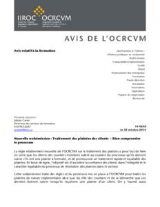 Avis relatif à la formation  Personne-ressource : Adrian Carter Directeur des services de formation[removed]