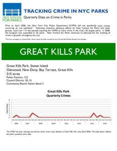 TRACKING CRIME IN NYC PARKS Quarterly Data on Crime in Parks Prior to April 2006, the New York City Police Department (NYPD) did not specifically track crimes occurring on city parkland.* Following extensive advocacy eff