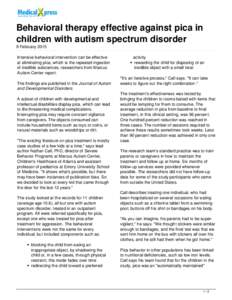 Behavioral therapy effective against pica in children with autism spectrum disorder