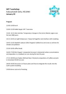 WP	
  7	
  workshop	
   Kokoushotelli	
  Sofia,	
  HELSINKI	
  	
   January	
  22	
   Program	
   	
  