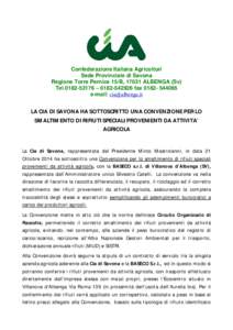 Confederazione Italiana Agricoltori Sede Provinciale di Savona Regione Torre Pernice 15/B, 17031 ALBENGA (Sv) Tel – faxe-mail: 