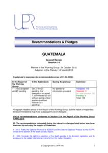 Promoting and strengthening the Universal Periodic Review Recommendations & Pledges  GUATEMALA