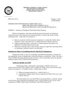 P  DEFENSE CONTRACT AUDIT AGENCY DEPARTMENT OF DEFENSE 8725 JOHN J. KINGMAN ROAD, SUITE 2135 FORT BELVOIR, VA[removed]