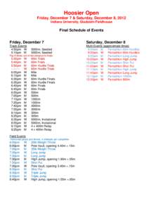 Hoosier Open Friday, December 7 & Saturday, December 8, 2012 Indiana University, Gladstein Fieldhouse Final Schedule of Events Friday, December 7