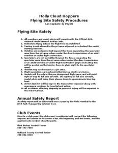 Holly Cloud Hoppers Flying Site Safety Procedures Last update[removed]Flying Site Safety 1. All members and guest pilots will comply with the Official AMA