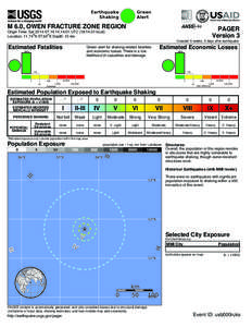 Green Alert Earthquake Shaking M 6.0, OWEN FRACTURE ZONE REGION