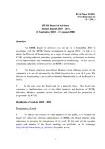 BOA Paper[removed]For discussion on[removed]RTHK Board of Advisors Annual Report 2010 – 2011