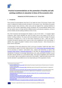 Practical recommendations on the promotion of healthy and safe working conditions in education in times of the economic crisis