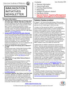 Issue: November 2005 Contents: General Information Upcoming Events Funding Opportunities Resources