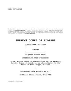 REL: Notice: This opinion is subject to formal revision before publication in the advance sheets of Southern Reporter. Readers are requested to notify the Reporter of Decisions, Alabama Appellate Courts, 300 