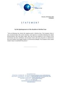 Brussels, 30 October[removed]STATEMENT by the Spokesperson on the situation in Burkina Faso 