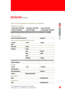 APPLICATION FOR MEMBERSHIP OF THE DANISH CLUB DANNEBROG MEMBERSHIP CATEGORY: Danish Member - $150 (+$100)* Social Member - $150 (+$100)*