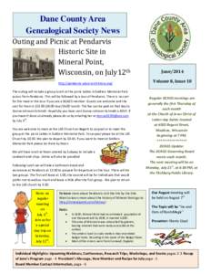 Dane County Area Genealogical Society News Outing and Picnic at Pendarvis Historic Site in Mineral Point, Wisconsin, on July12th