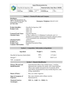 Sagent Pharmaceuticals, Inc.  Oxacillin for Injection, USP Material Safety Data Sheet (MSDS)