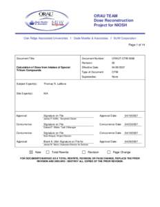 ORAU TEAM Dose Reconstruction Project for NIOSH Oak Ridge Associated Universities I Dade Moeller & Associates I MJW Corporation Page 1 of 14