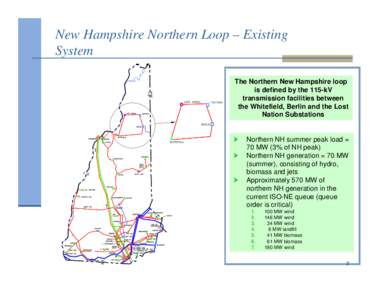 New Hampshire Northern Loop – Existing System The Northern New Hampshire loop is defined by the 115-kV transmission facilities between the Whitefield, Berlin and the Lost