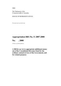 Appropriation Bill (NoA Bill for an Act to appropriate money out of the Consolidated Revenue Fund for the ordinary annual services of the Government, and for related purposes