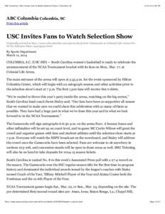 ABC Columbia | USC Invites Fans to Watch Selection Show | Columbia, SC:40 PM ABC Columbia Columbia, SC Print this article