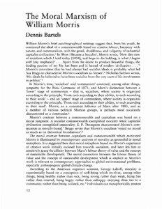 The Moral Marxisll1 of Williarn Morris Dennis Bartels